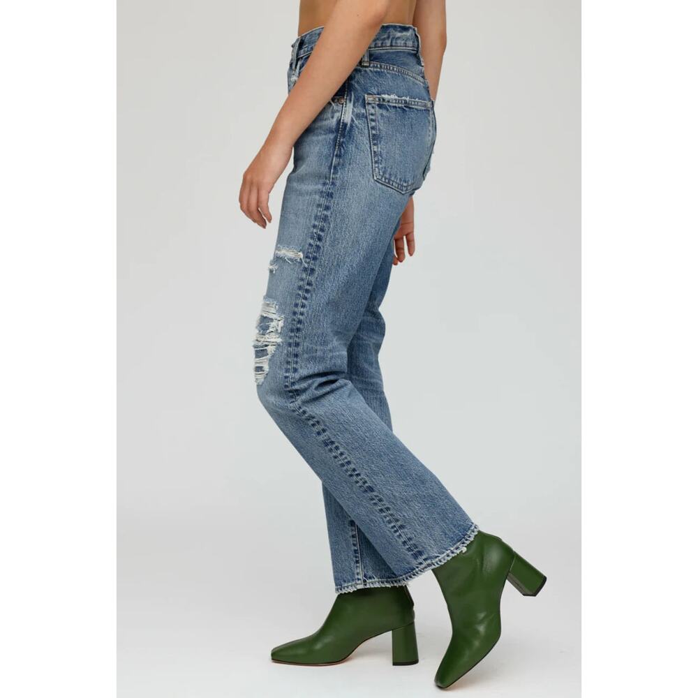 Moussy Vintage Plymouth Straight Blue High Rise Distressed Jeans Women's Size 28 - Picture 2 of 13